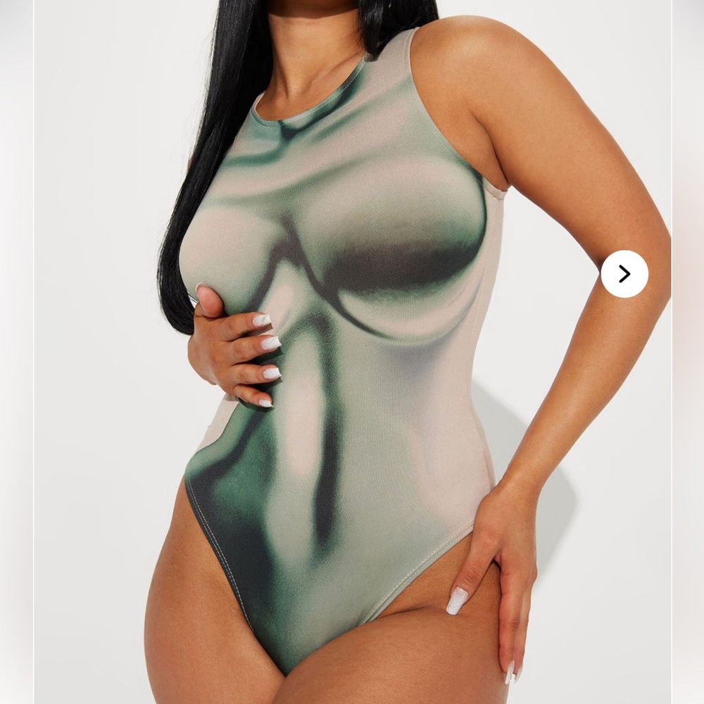 Fashion Nova Green and Beige Bodysuit